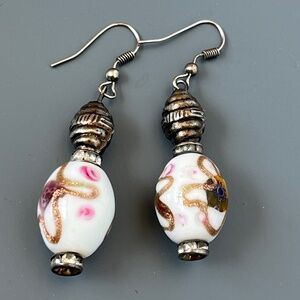 Artisnal glass bead earrings, Murano glass.